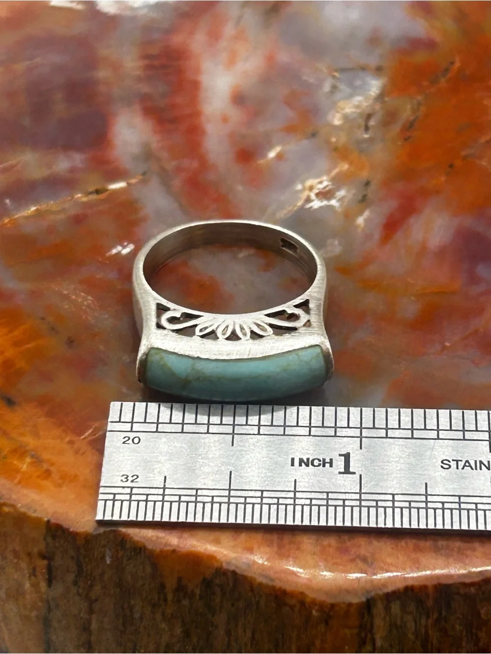 Minimalist Art Deco Style Turquoise Ring - Size 8
